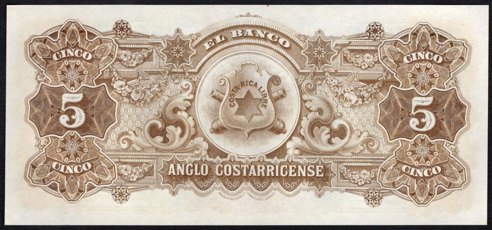 Costa Rica - 5 Colones 1903/1917 - Pick # S122r - UNC-