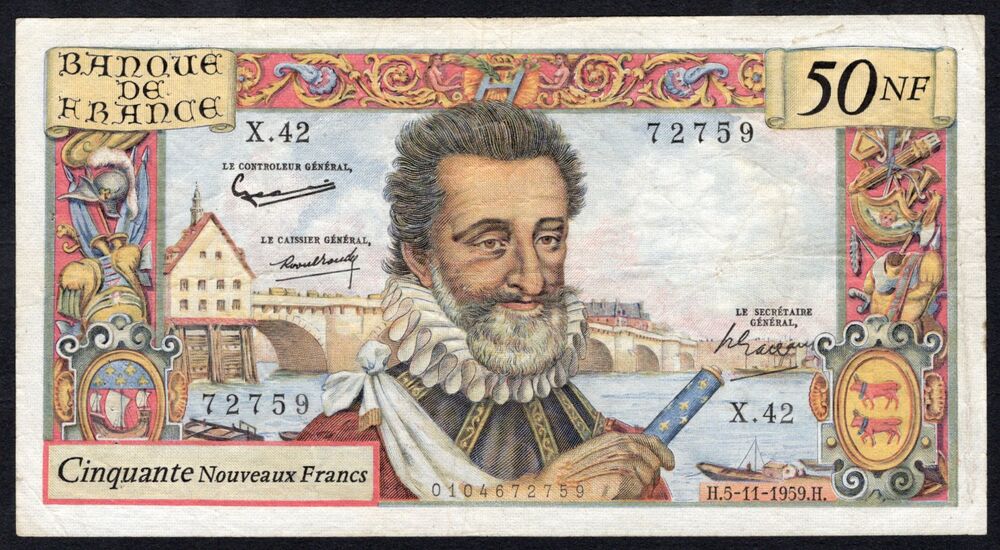 France - 50 Nouveaux Francs 1959 - Pick # 143 - F/VF