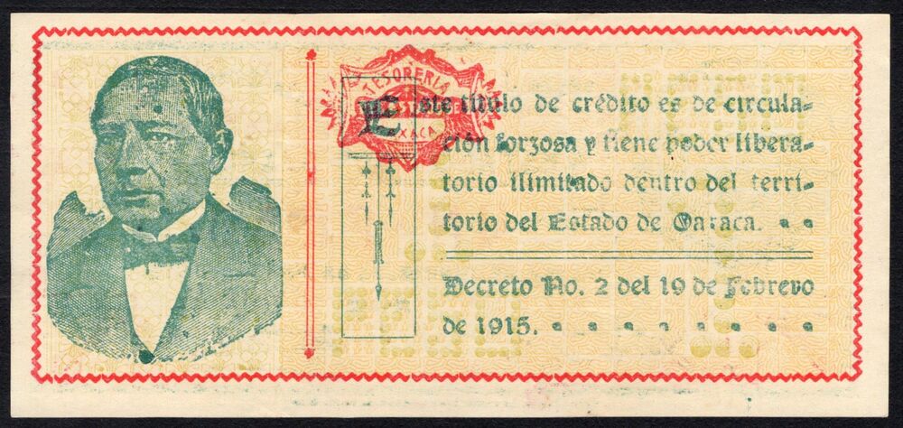 Mexico - 1 Peso 1915, Estado de Oaxaca - Pick # S953 - XF