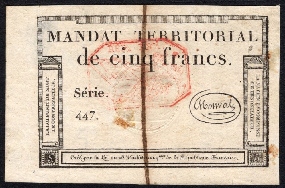 France - 5 Francs 1796 - Pick # A87c - AU