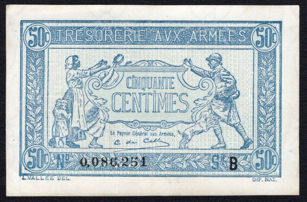 France, Military - 50 Centimes 1917 - Pick # M1 - XF+