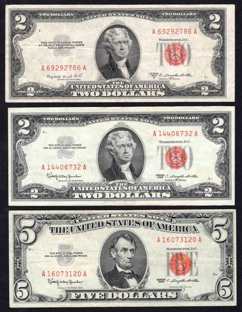 USA - 2, 2 and 5 Dollars 1953-1963 - VF