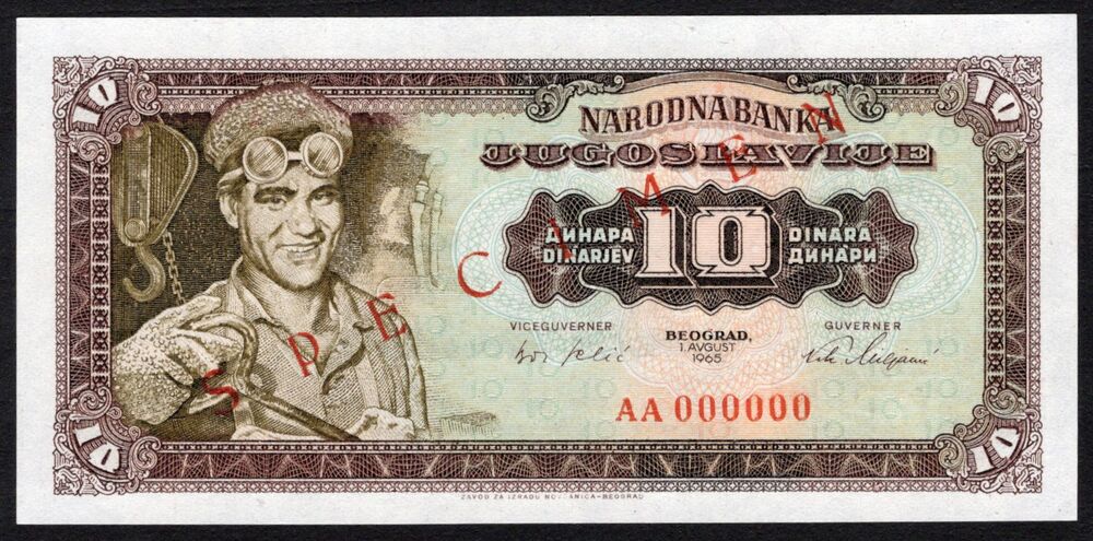 Yugoslavia - 10 Dinara 1965 - Pick # 78s - Specimen - UNC-