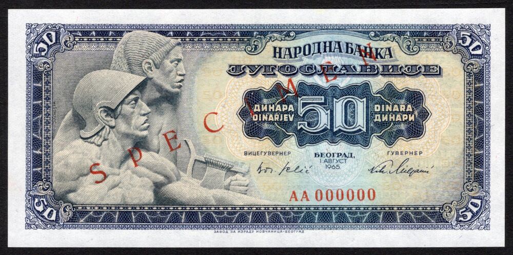 Yugoslavia - 50 Dinara 1965 - Pick # 79s - Specimen - UNC