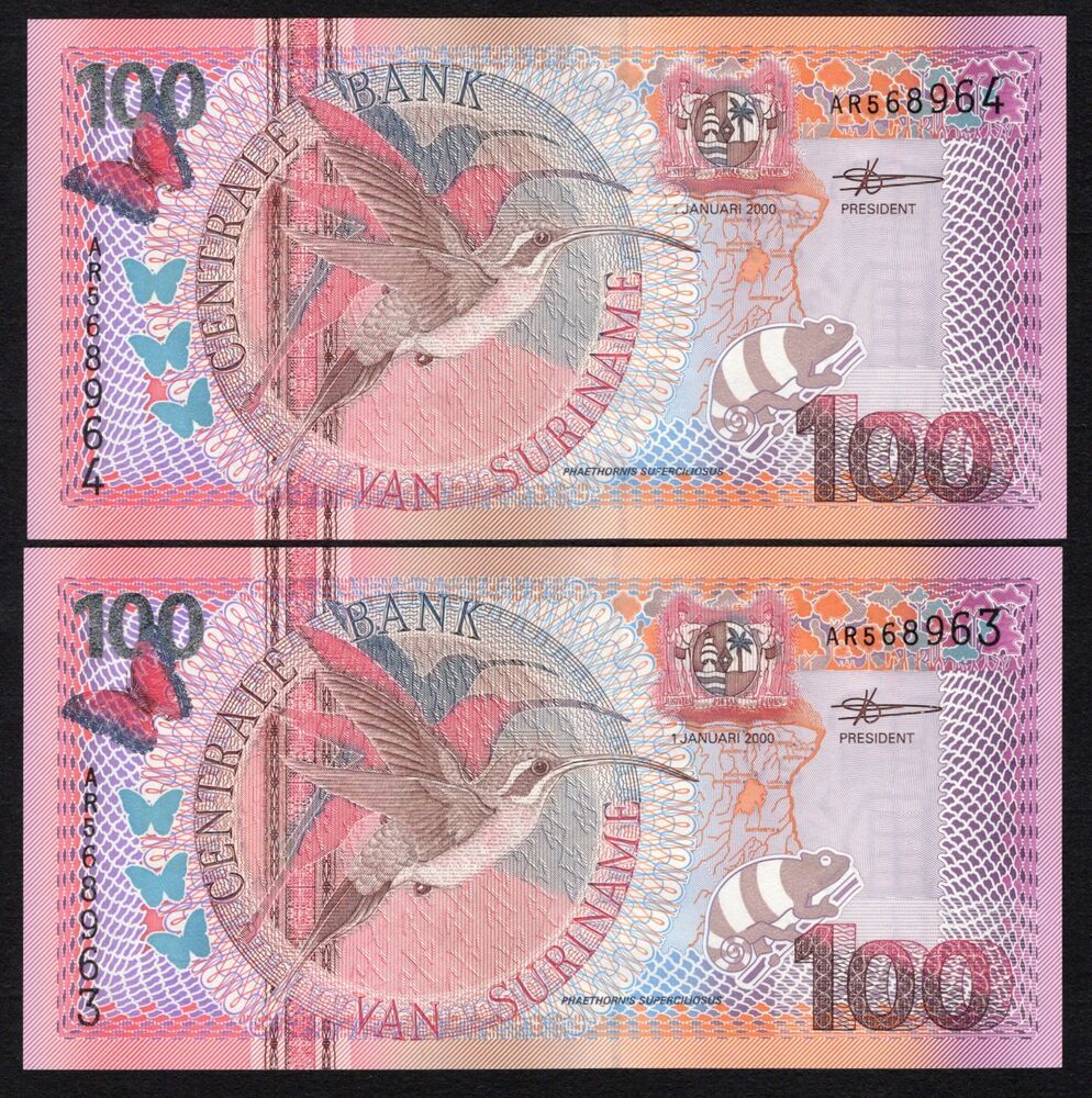 Suriname - 2 x 100 Gulden 2000 - Pick # 149 - Consecutive - UNC