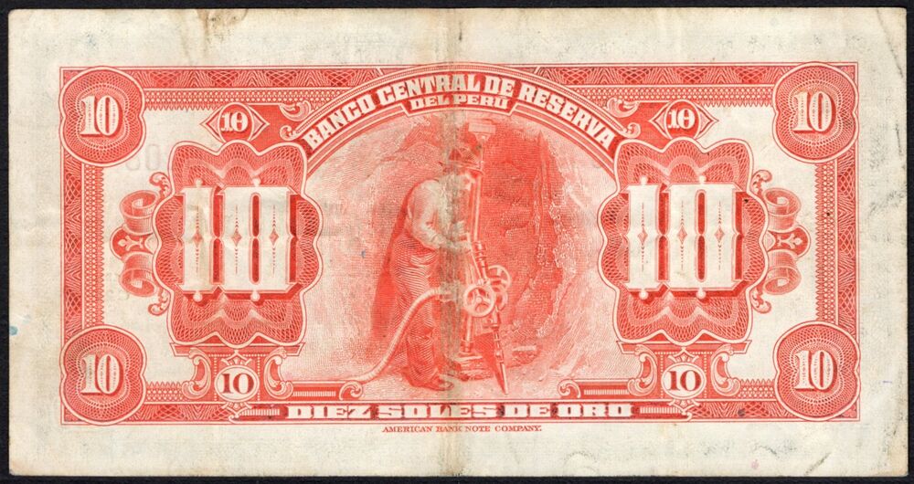 Peru - 10 Soles de Oro 1944 - Pick # 67A - F/VF