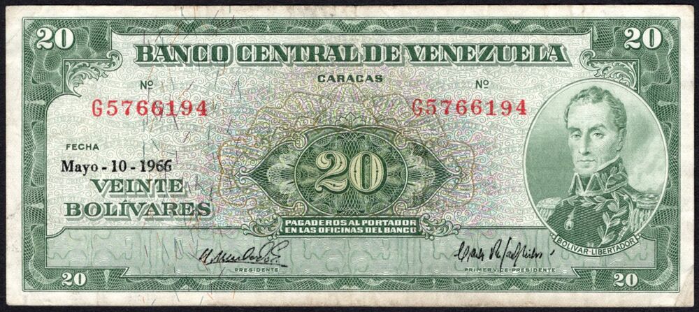Venezuela - 20 Bolivares 1966 - Pick # 43e - VF