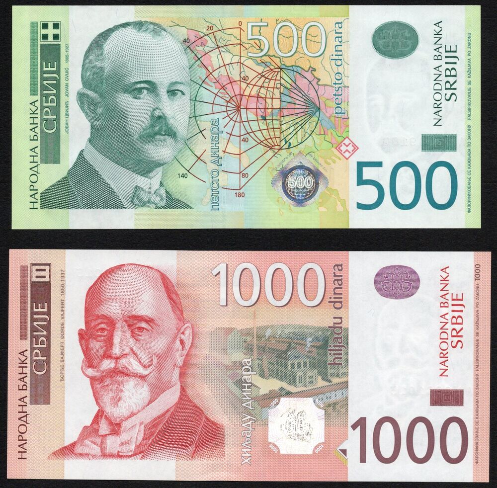 Serbia - 500 & 1000 Dinara 2012/14 - Pick # 59b & 60b - Low serial numbers - UNC