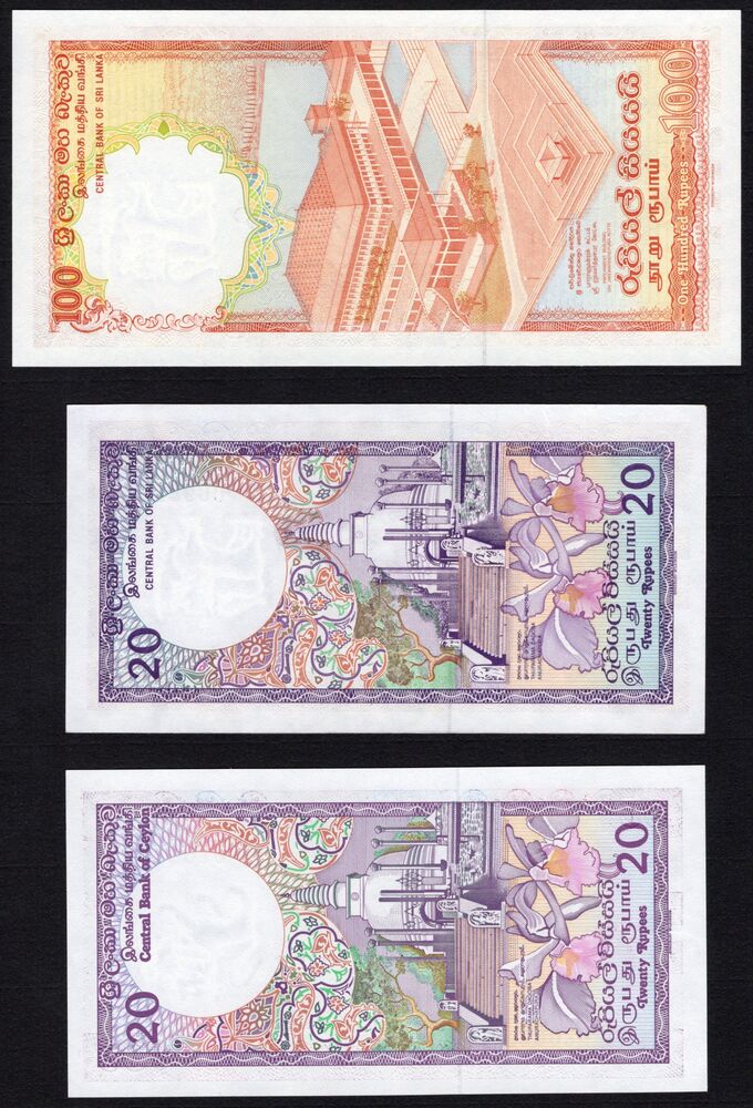 Sri Lanka - 20, 20 & 100  Rupees 1985/90 - Pick # 93b, 97c, 99b - UNC