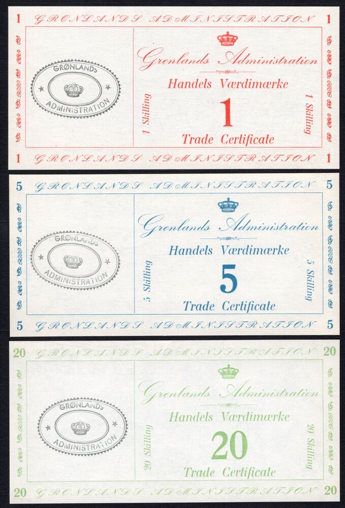 Greenland - 1, 5 & 20 Skilling 1942 - Pick # M8, M9, M10 - UNC-