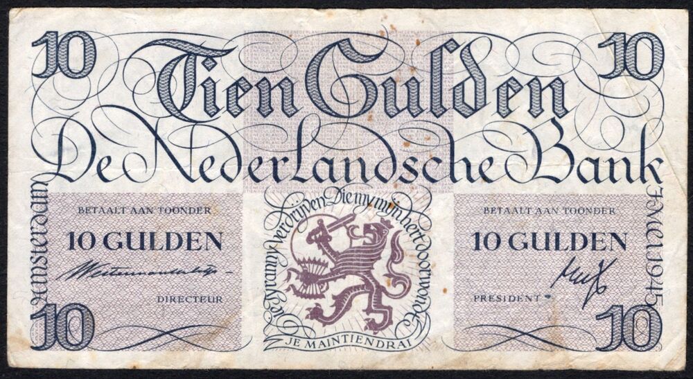 Netherlands - 10 Gulden 1945 - Pick # 74 - VG/Fine