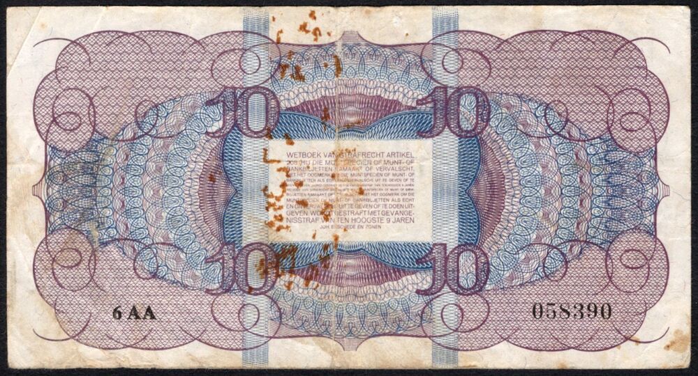 Netherlands - 10 Gulden 1945 - Pick # 74 - VG/Fine