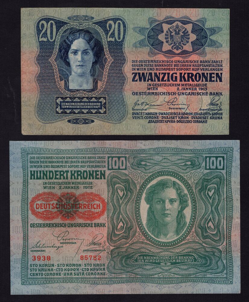 Austria - 20 & 100 Kronen 1912/13 - XF