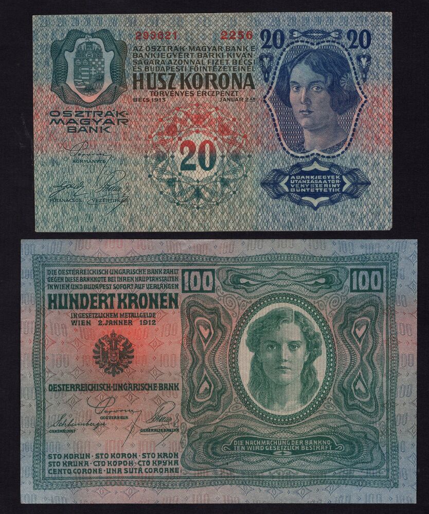 Austria - 20 & 100 Kronen 1912/13 - XF