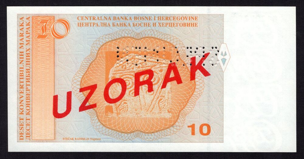 Bosnia - 10 Konvertibilnih Maraka 1998 - Pick # 63s - Specimen - UNC