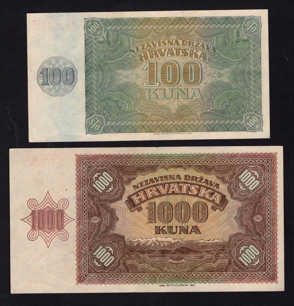 Croatia - 100 & 1000 Kuna 1941 - Pick # 2, 4 - XF