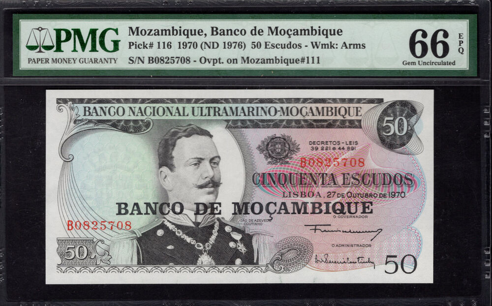 Mozambique - 50 Escudos 1970 - Pick # 116 - PMG 66 EPQ