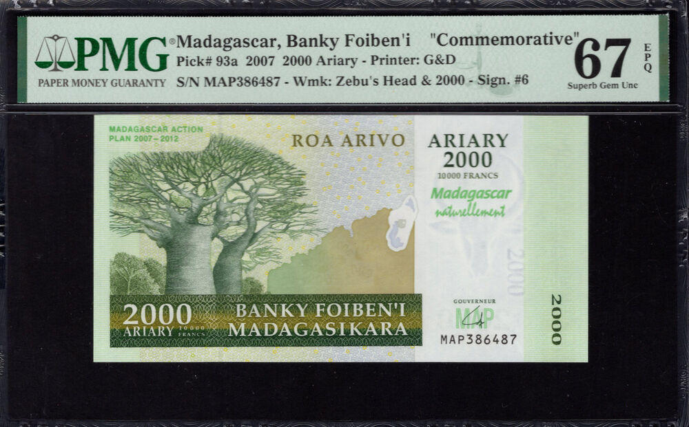 Madagascar - 2000 Ariary 2007 - Pick # 93a - PMG 67 EPQ