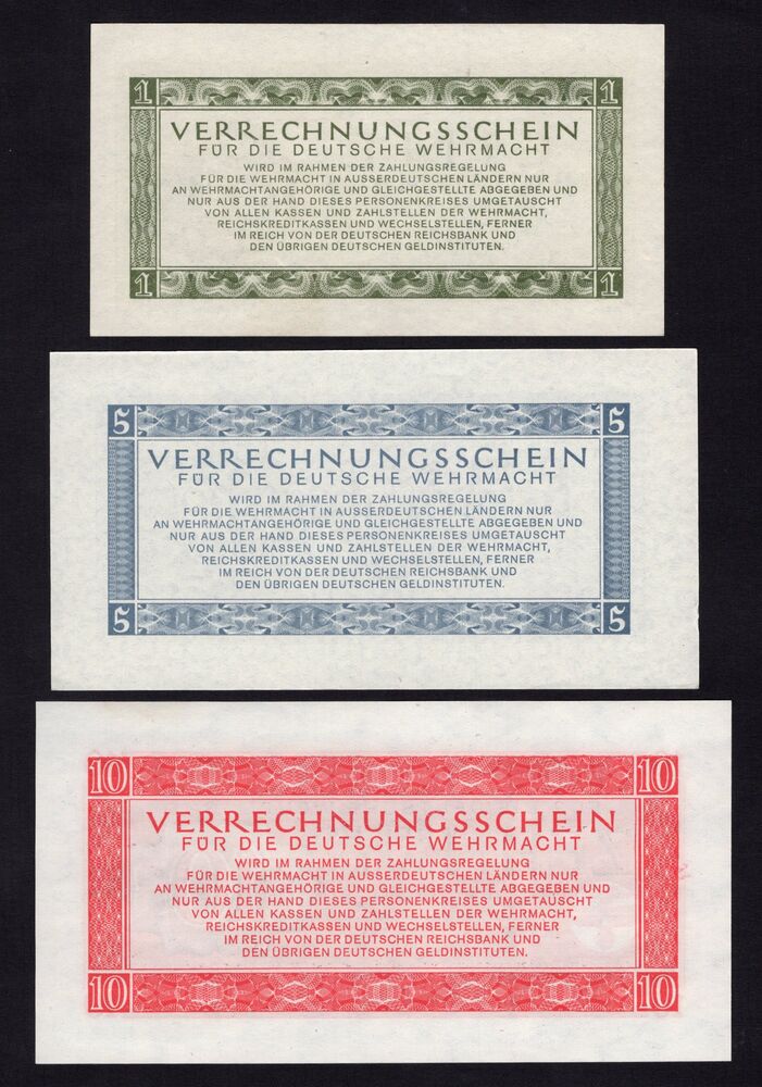 Germany - 1, 5 & 10 Reichsmark - Pick # M38, 39 & 40 - AU/UNC