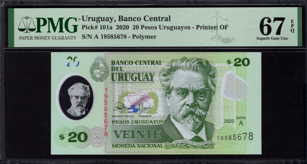 Uruguay - 20 Pesos Uruguayos 2020 - Pick # 101a - PMG 67 EPQ