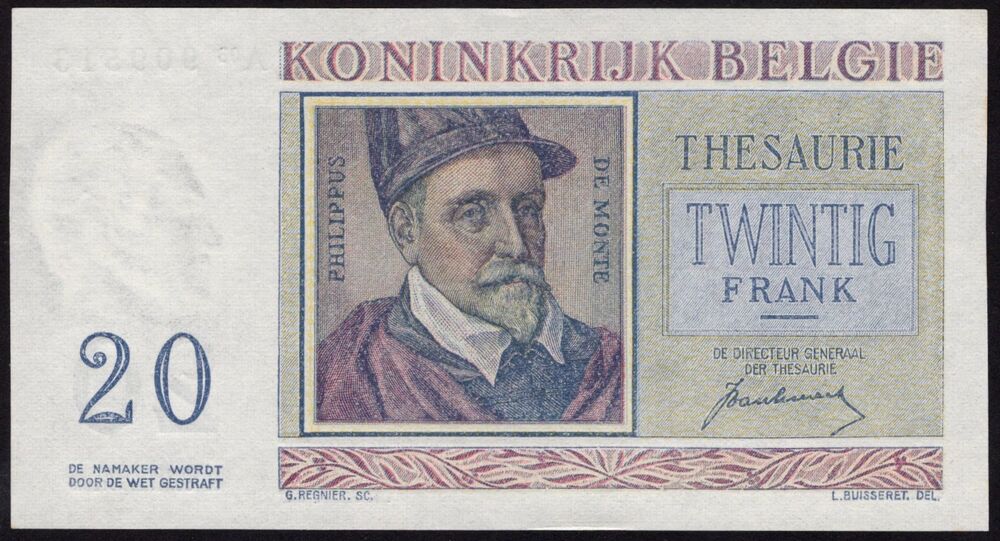 Belgium - 20 Francs 1950 - Pick # 132a - AU