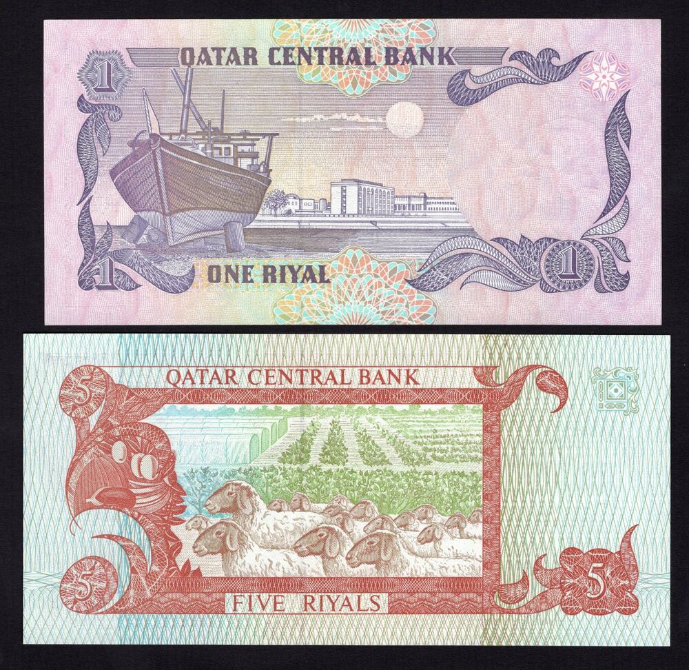 Qatar - 1 & 5  Riyals 1996 - Pick # 14, 15 - UNC