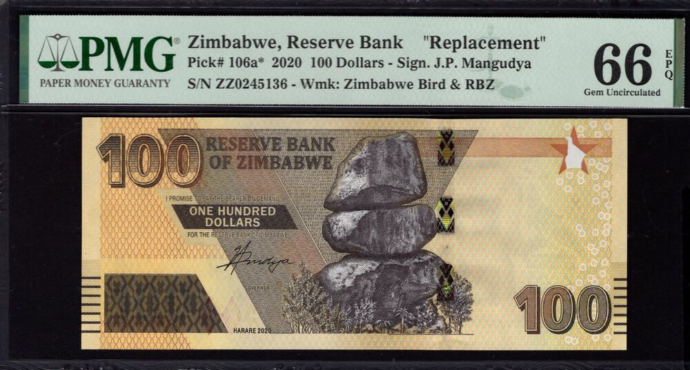 Zimbabwe - 100 Dollars 2020 - Pick # 106a - PMG 66 EPQ
