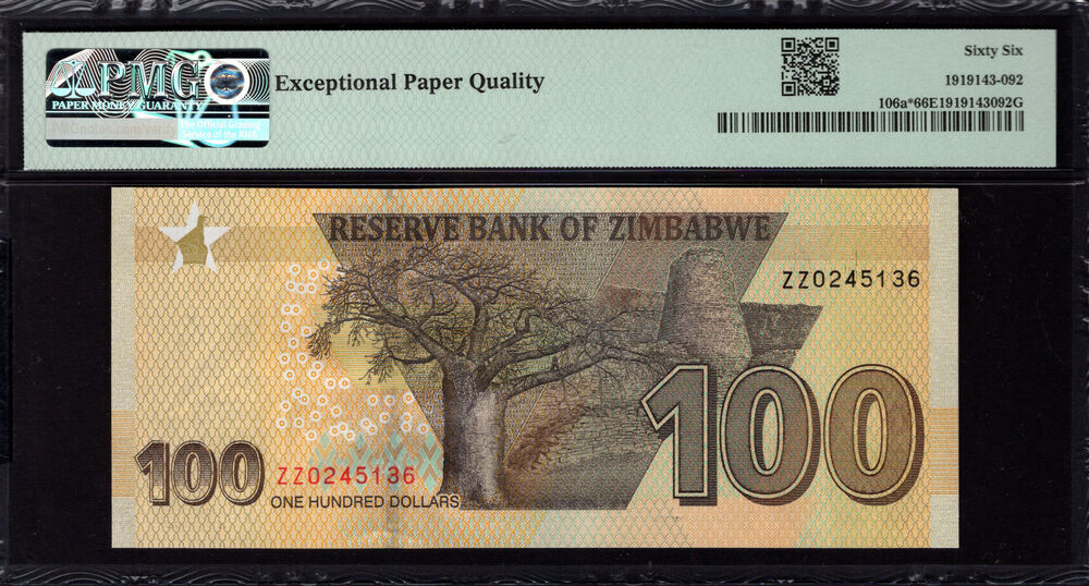 Zimbabwe - 100 Dollars 2020 - Pick # 106a - PMG 66 EPQ