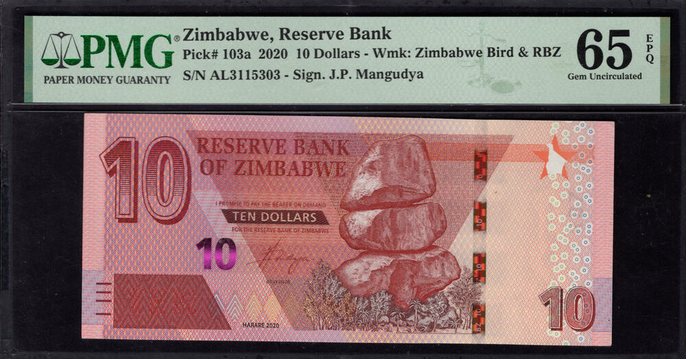 Zimbabwe - 10 Dollars 2020 - Pick # 103a - PMG 65 EPQ