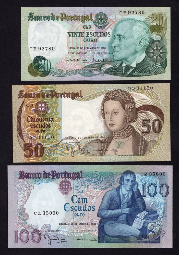 Portugal - 20, 50 & 100 Escudos 1978/80 - UNC-/UNC