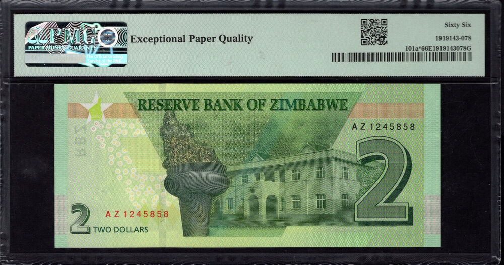 Zimbabwe - 2 Dollars 2019 - Pick # 101a* - PMG 66 EPQ