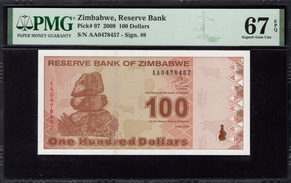 Zimbabwe - 100 Dollars 2009 - Pick # 97 - PMG 67 EPQ