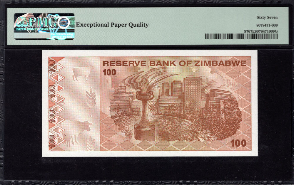 Zimbabwe - 100 Dollars 2009 - Pick # 97 - PMG 67 EPQ