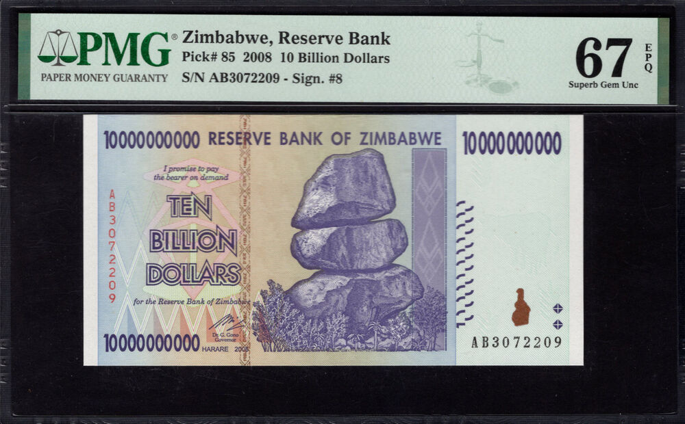Zimbabwe - 10.000.000.000 Dollars 2008 - Pick # 85 - PMG 67 EPQ