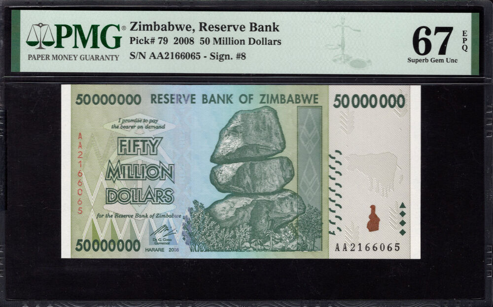 Zimbabwe - 50.000.000 Dollars 2008 - Pick # 79 - PMG 67 EPQ