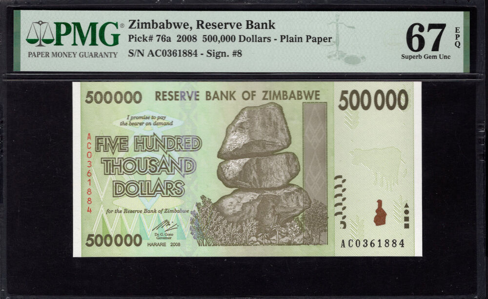 Zimbabwe - 500.000 Dollars 2008 - Pick # 76a - PMG 67 EPQ