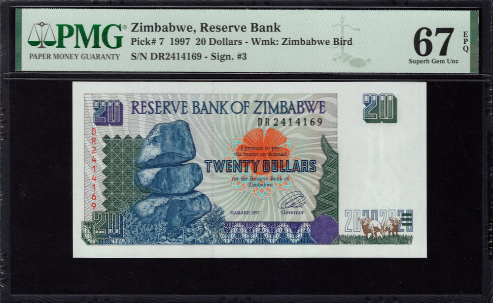 Zimbabwe - 20 Dollars 1997 - Pick # 7 - PMG 67 EPQ