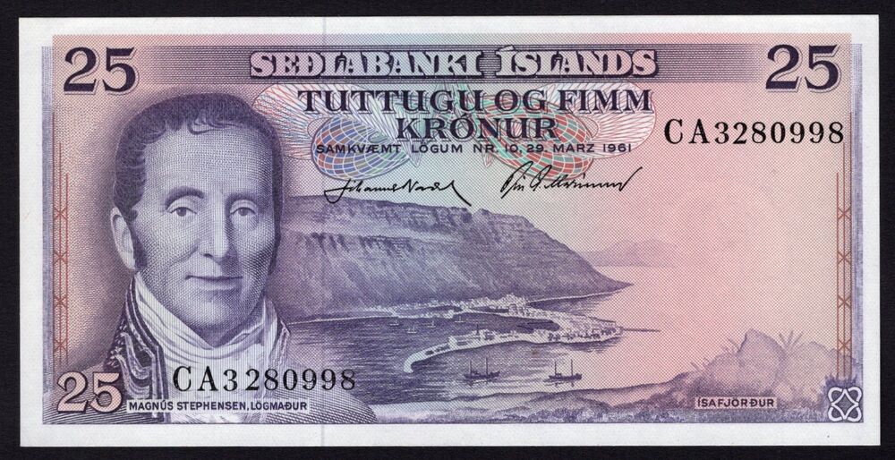 Iceland - 25 Kronur 1961 - Pick # 43 - UNC