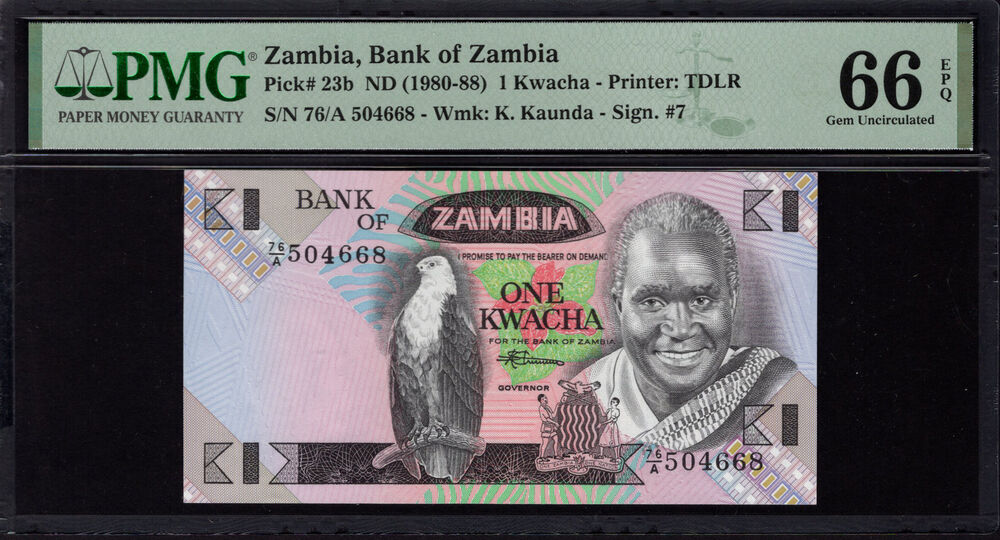 Zambia - 1 Kwacha 1980 - Pick # 23b - PMG 66 EPQ