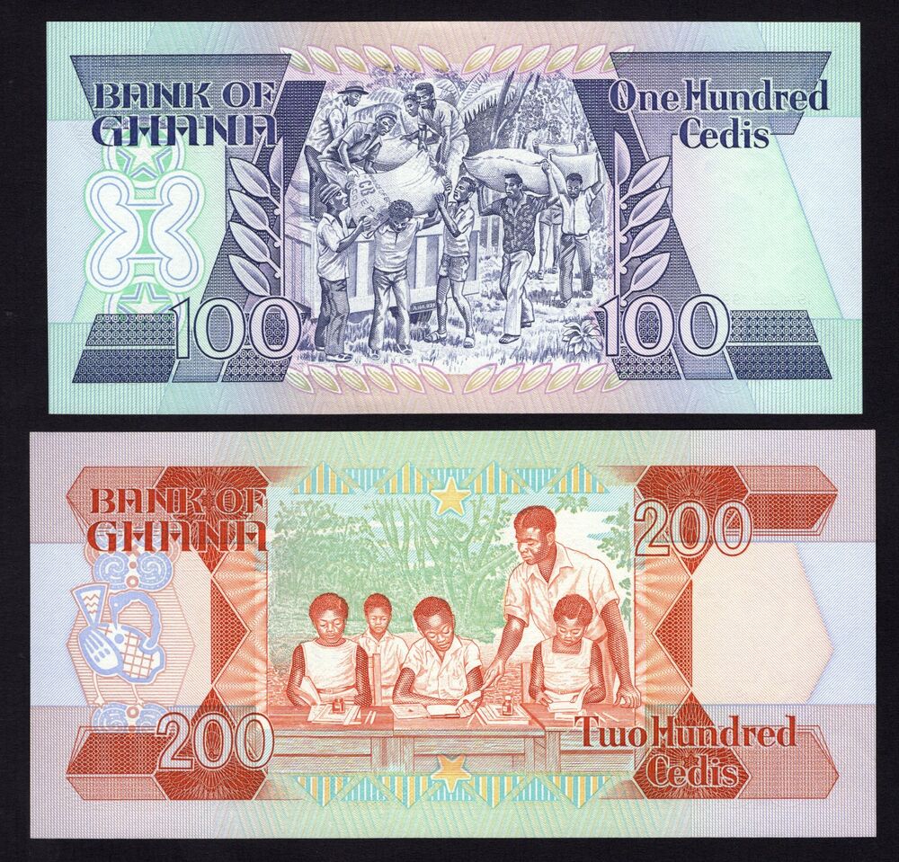 Ghana - 100 & 200 Cedis 1990 - Pick 26b, 27b - UNC