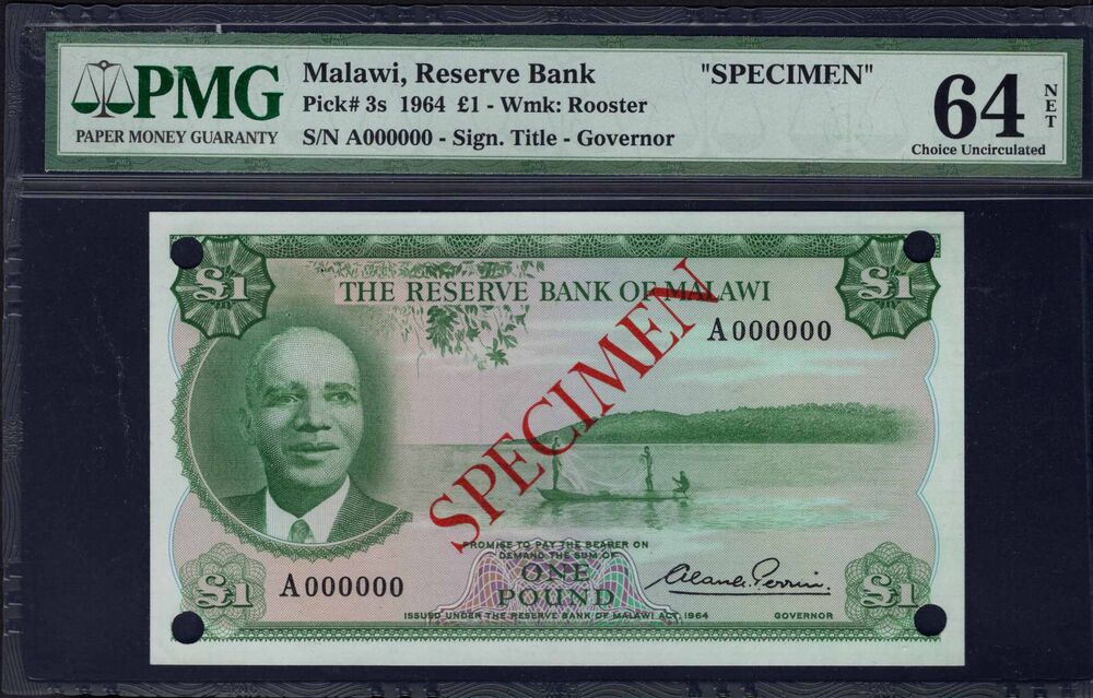 Malawi - 1 Pound 1964 - Pick # 3s - PMG 64 NET