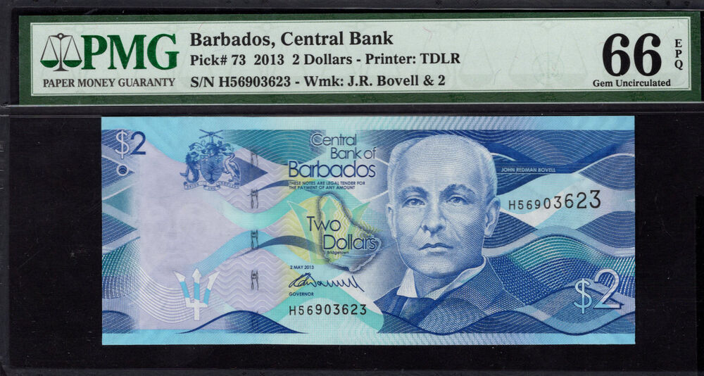 Barbados - 2 Dollars 2013 - Pick # 73 - PMG 66 EPQ