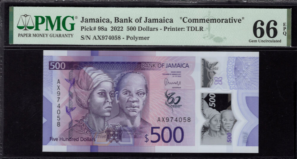 Jamaica - 500 Dollars 2022 - Pick # 98a - PMG 66 EPQ