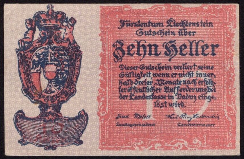 Liechtenstein - 10 Heller 1920 - Pick # 1 - AU