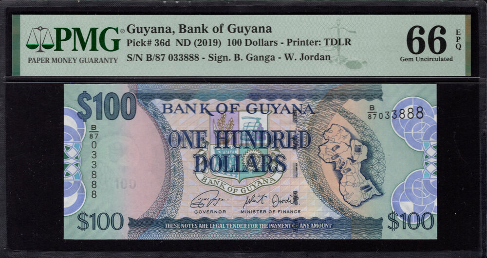 Guyana - 100 Dollars 2019 - Pick # 36d - PMG 66 EPQ