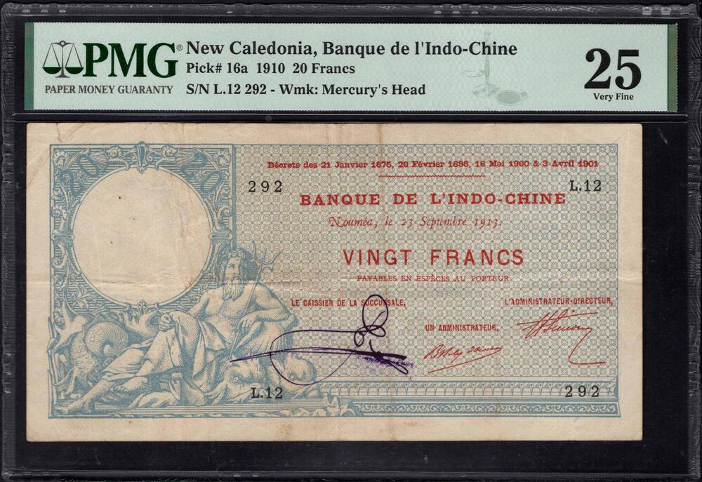 New Caledonia - 20 Francs 1910 - Pick # 16a - PMG 25
