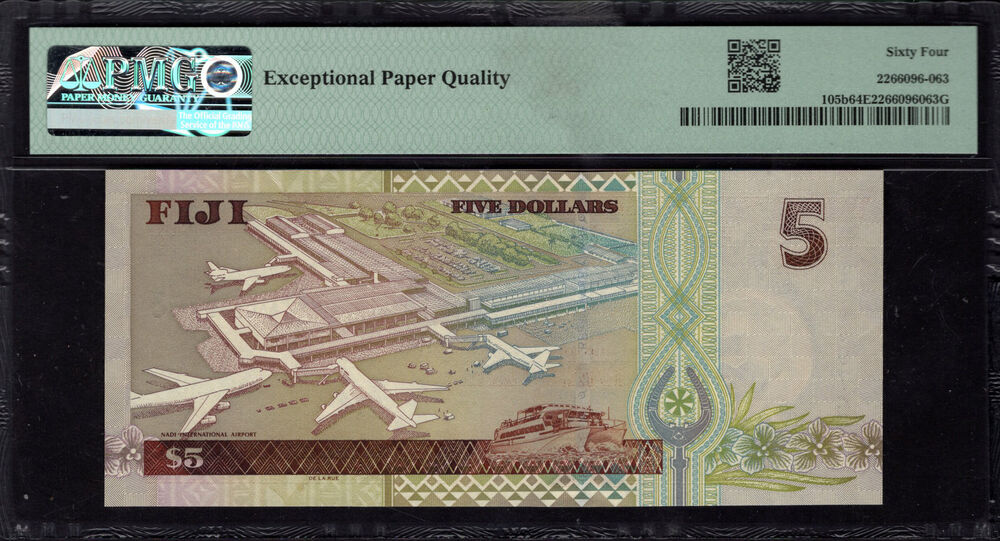 Fiji - 5 Dollars 2002 - Pick # 105b - PMG 64 EPQ