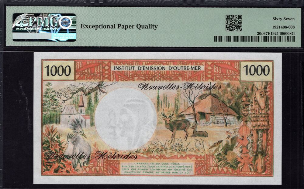 New Hebrides - 1000 Francs 1980 - Pick # 20c - PMG 67 EPQ