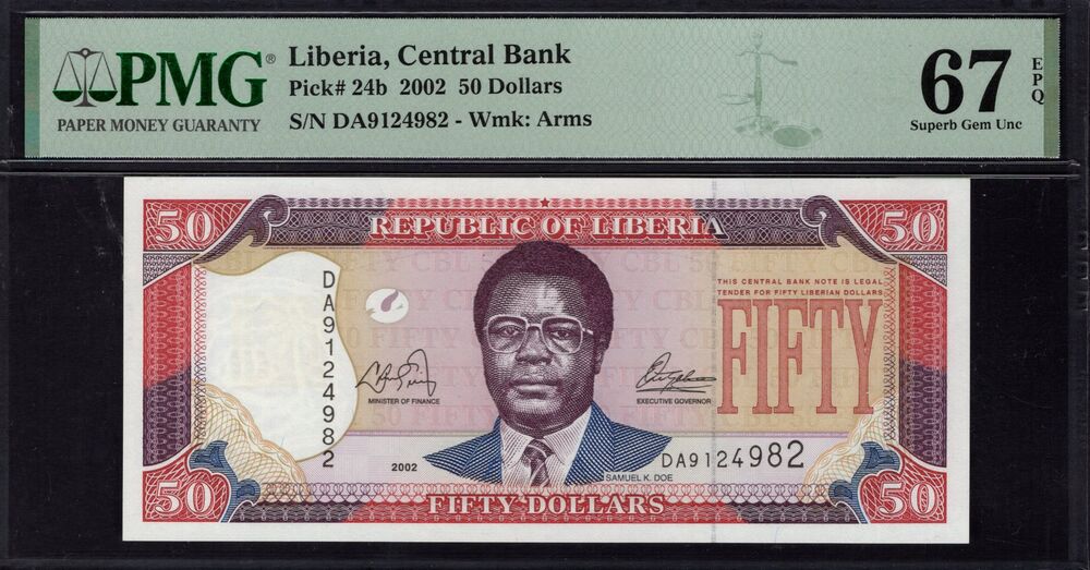 Liberia - 50 Dollars 2002 - Pick # 24b - PMG 67 EPQ