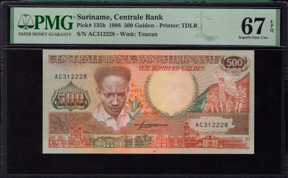 Suriname - 500 Gulden 1988 - Pick # 135b - PMG 67 EPQ